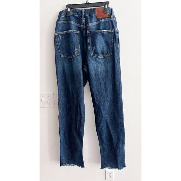 Zara Women Jeans 4 Premium Denim 30x33 Dark Wash Frayed Hem Straight Leg Classic - Picture 10 of 12